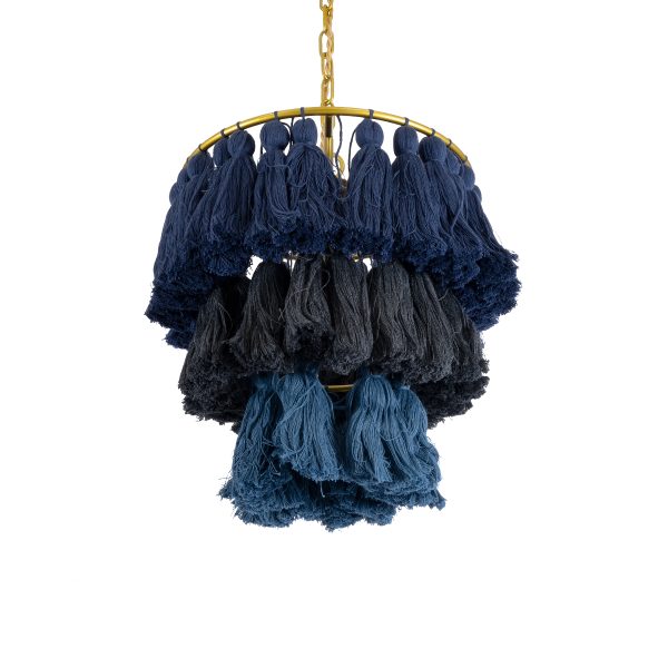 MISSOULA 02085 Boho Κρεμαστό Φωτιστικό Σχοινί Μονόφωτο 1 x E27 IP20 Μπλε & Μαύρο Ύφασμα με Χρυσό Μέταλλο - Μ30 x Π30 x Υ40cm - Image 5
