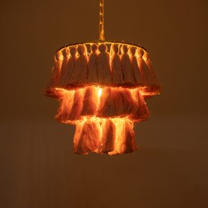 MISSOULA 02086 Boho Κρεμαστό Φωτιστικό Σχοινί Μονόφωτο 1 x E27 IP20 Ροζ Ύφασμα με Χρυσό Μέταλλο – Μ30 x Π30 x Υ40cm
