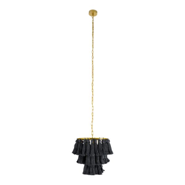 MISSOULA 02087 Boho Κρεμαστό Φωτιστικό Σχοινί Μονόφωτο 1 x E27 IP20 Μαύρο Ύφασμα με Χρυσό Μέταλλο - Μ30 x Π30 x Υ40cm - Image 3