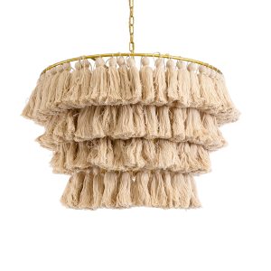 MISSOULA 02088 Boho Κρεμαστό Φωτιστικό Σχοινί Μονόφωτο 1 x E27 IP20 Μπεζ Ύφασμα με Χρυσό Μέταλλο – Μ60 x Π60 x Υ40cm