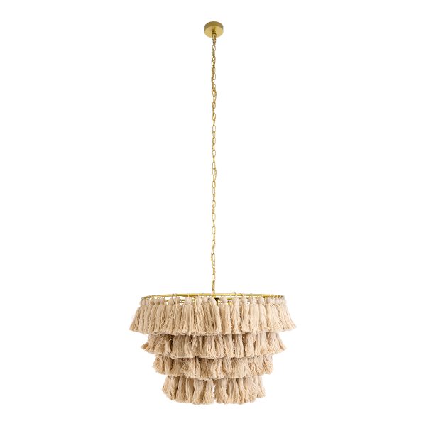 MISSOULA 02088 Boho Κρεμαστό Φωτιστικό Σχοινί Μονόφωτο 1 x E27 IP20 Μπεζ Ύφασμα με Χρυσό Μέταλλο - Μ60 x Π60 x Υ40cm - Image 3