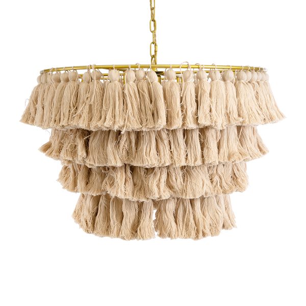 MISSOULA 02088 Boho Κρεμαστό Φωτιστικό Σχοινί Μονόφωτο 1 x E27 IP20 Μπεζ Ύφασμα με Χρυσό Μέταλλο - Μ60 x Π60 x Υ40cm - Image 4