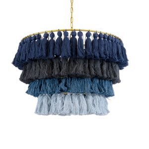 MISSOULA 02089 Boho Κρεμαστό Φωτιστικό Σχοινί Μονόφωτο 1 x E27 IP20 Πολύχρωμο Ύφασμα με Χρυσό Μέταλλο – Μ60 x Π60 x Υ40cm