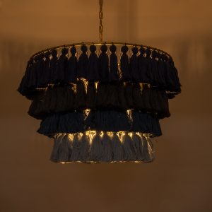MISSOULA 02089 Boho Κρεμαστό Φωτιστικό Σχοινί Μονόφωτο 1 x E27 IP20 Πολύχρωμο Ύφασμα με Χρυσό Μέταλλο – Μ60 x Π60 x Υ40cm