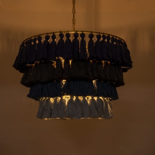MISSOULA 02089 Boho Κρεμαστό Φωτιστικό Σχοινί Μονόφωτο 1 x E27 IP20 Πολύχρωμο Ύφασμα με Χρυσό Μέταλλο - Μ60 x Π60 x Υ40cm - Image 2