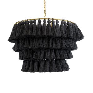 MISSOULA 02091 Boho Κρεμαστό Φωτιστικό Σχοινί Μονόφωτο 1 x E27 IP20 Μαύρο Ύφασμα με Χρυσό Μέταλλο – Μ60 x Π60 x Υ40cm