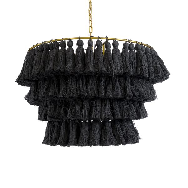 MISSOULA 02091 Boho Κρεμαστό Φωτιστικό Σχοινί Μονόφωτο 1 x E27 IP20 Μαύρο Ύφασμα με Χρυσό Μέταλλο - Μ60 x Π60 x Υ40cm