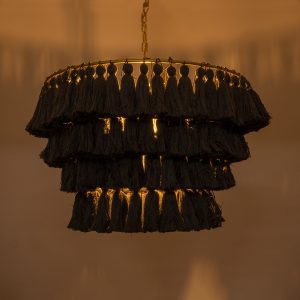 MISSOULA 02091 Boho Κρεμαστό Φωτιστικό Σχοινί Μονόφωτο 1 x E27 IP20 Μαύρο Ύφασμα με Χρυσό Μέταλλο – Μ60 x Π60 x Υ40cm