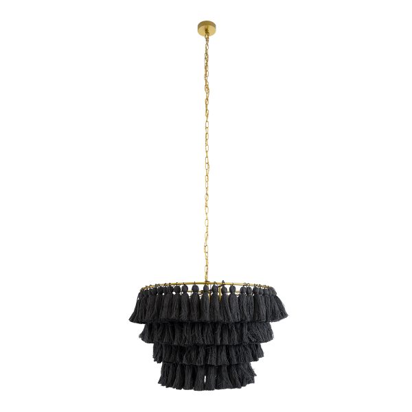 MISSOULA 02091 Boho Κρεμαστό Φωτιστικό Σχοινί Μονόφωτο 1 x E27 IP20 Μαύρο Ύφασμα με Χρυσό Μέταλλο - Μ60 x Π60 x Υ40cm - Image 3