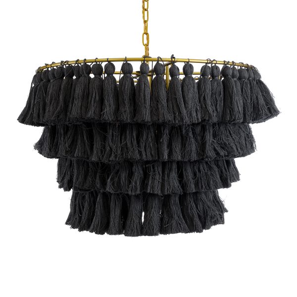 MISSOULA 02091 Boho Κρεμαστό Φωτιστικό Σχοινί Μονόφωτο 1 x E27 IP20 Μαύρο Ύφασμα με Χρυσό Μέταλλο - Μ60 x Π60 x Υ40cm - Image 4