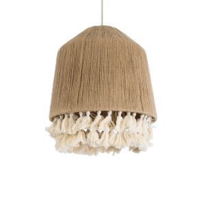 PUERTORICO 02092 Boho Κρεμαστό Φωτιστικό Καμπάνα Μονόφωτο 1 x E27 IP20 Μπεζ & Λευκό Σχοινί – Μ40 x Π40 x Υ45cm