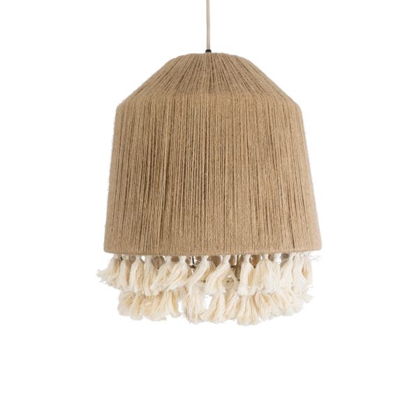 PUERTORICO 02092 Boho Κρεμαστό Φωτιστικό Καμπάνα Μονόφωτο 1 x E27 IP20 Μπεζ & Λευκό Σχοινί - Μ40 x Π40 x Υ45cm - Image 4