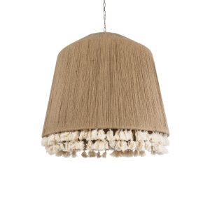 PUERTORICO 02093 Boho Κρεμαστό Φωτιστικό Καμπάνα Τρίφωτο 3 x E27 IP20 Μπεζ & Λευκό Σχοινί – Μ80 x Π80 x Υ80cm