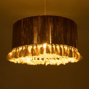PUERTORICO 02094 Boho Κρεμαστό Φωτιστικό Καπέλο Μονόφωτο 1 x E27 IP20 Μπεζ & Λευκό Σχοινί – Μ50 x Π50 x Υ27cm
