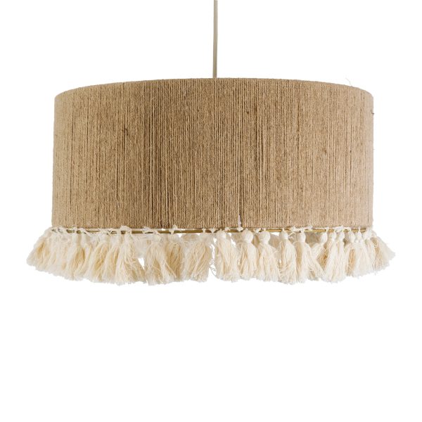 PUERTORICO 02094 Boho Κρεμαστό Φωτιστικό Καπέλο Μονόφωτο 1 x E27 IP20 Μπεζ & Λευκό Σχοινί - Μ50 x Π50 x Υ27cm - Image 4