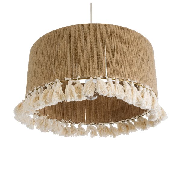 PUERTORICO 02094 Boho Κρεμαστό Φωτιστικό Καπέλο Μονόφωτο 1 x E27 IP20 Μπεζ & Λευκό Σχοινί - Μ50 x Π50 x Υ27cm - Image 5
