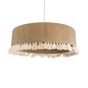 PUERTORICO 02095 Boho Κρεμαστό Φωτιστικό Καπέλο Τριφωτο 3 x E27 IP20 Μπεζ & Λευκό Σχοινί – Μ80 x Π80 x Υ27cm