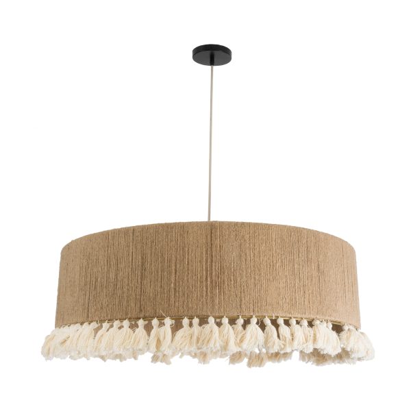 PUERTORICO 02095 Boho Κρεμαστό Φωτιστικό Καπέλο Τριφωτο 3 x E27 IP20 Μπεζ & Λευκό Σχοινί - Μ80 x Π80 x Υ27cm - Image 3
