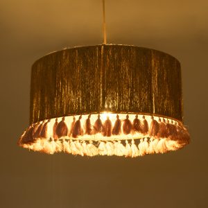 PUERTORICO 02096 Boho Κρεμαστό Φωτιστικό Καπέλο Μονόφωτο 1 x E27 IP20 Μπεζ & Ροζ Σχοινί – Μ50 x Π50 x Υ27cm