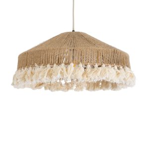 PUERTORICO 02098 Boho Κρεμαστό Φωτιστικό Καμπάνα Μονόφωτο 1 x E27 IP20 Μπεζ & Λευκό Σχοινί – Μ50 x Π50 x Υ25cm
