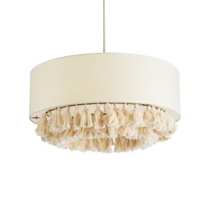 GINGER 02100 Boho Κρεμαστό Φωτιστικό Καπέλο Μονόφωτο 1 x E27 IP20 Μπεζ Ύφασμα με Μπεζ Σχοινί – Μ50 x Π50 x Υ25cm