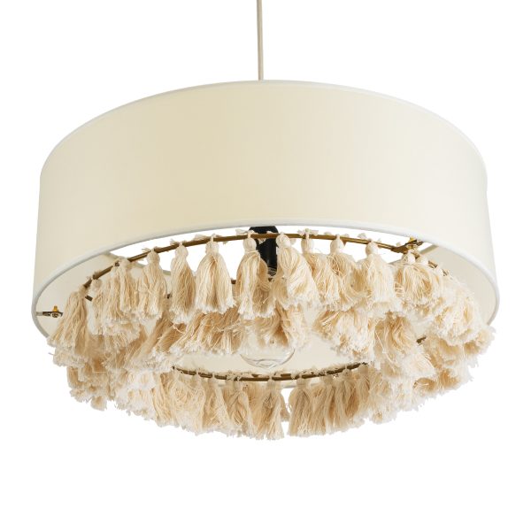 GINGER 02100 Boho Κρεμαστό Φωτιστικό Καπέλο Μονόφωτο 1 x E27 IP20 Μπεζ Ύφασμα με Μπεζ Σχοινί - Μ50 x Π50 x Υ25cm - Image 5