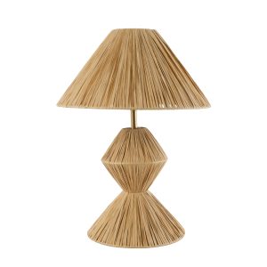 LUANA 02107 Boho Επιτραπέζιο Φωτιστικό Πορτατίφ Μονόφωτο 1 x E27 IP20 Μπεζ Raffia – Μ40 x Π40 x Υ50cm