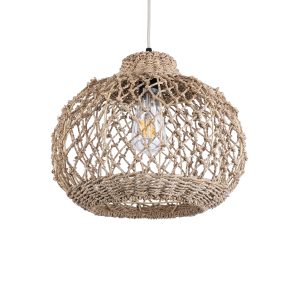 ECUADOR 02115 Boho Κρεμαστό Φωτιστικό Πλέγμα Μονόφωτο 1 x E27 IP20 Μπεζ Rattan – Μ35 x Π35 x Υ28cm