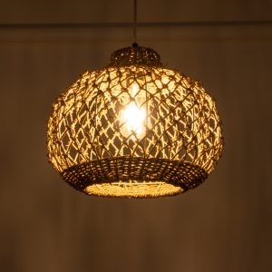 ECUADOR 02115 Boho Κρεμαστό Φωτιστικό Πλέγμα Μονόφωτο 1 x E27 IP20 Μπεζ Rattan – Μ35 x Π35 x Υ28cm