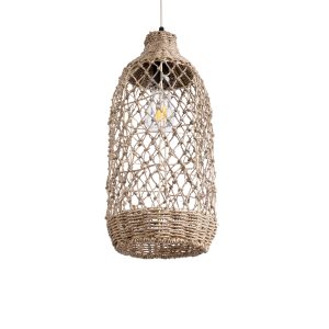 ECUADOR 02116 Boho Κρεμαστό Φωτιστικό Πλέγμα Μονόφωτο 1 x E27 IP20 Μπεζ Rattan – Μ23 x Π23 x Υ50cm