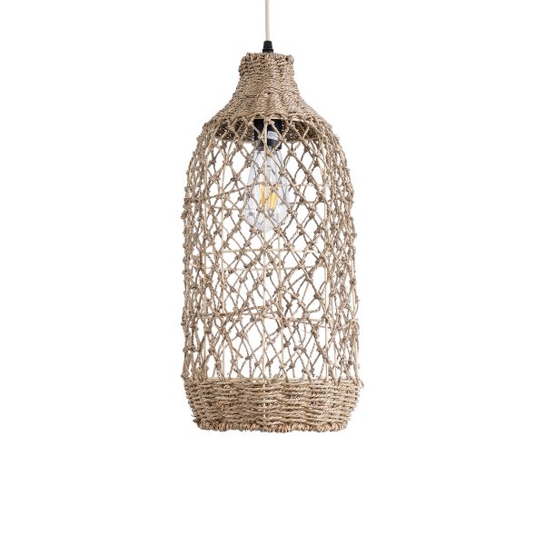 ECUADOR 02116 Boho Κρεμαστό Φωτιστικό Πλέγμα Μονόφωτο 1 x E27 IP20 Μπεζ Rattan - Μ23 x Π23 x Υ50cm - Image 4