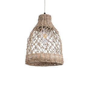ECUADOR 02118 Boho Κρεμαστό Φωτιστικό Πλέγμα Μονόφωτο 1 x E27 IP20 Μπεζ Rattan – Μ25 x Π25 x Υ35cm