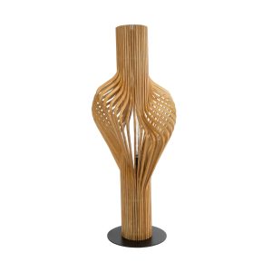 MIHIRO 02150 Boho Επιδαπέδιο Φωτιστικό Μονόφωτο 1 x E27 IP20 Καφέ Ξύλο με Μαύρο Μέταλλο – Μ48 x Π48 x Υ120cm
