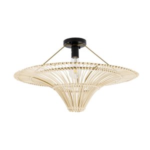 PALERMO 02152 Boho Κρεμαστό Φωτιστικό Πλέγμα Μονόφωτο 1 x E27 IP20 Μπεζ Ξύλο – Μ60 x Π60 x Υ36cm