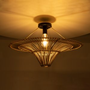 PALERMO 02152 Boho Κρεμαστό Φωτιστικό Πλέγμα Μονόφωτο 1 x E27 IP20 Μπεζ Ξύλο – Μ60 x Π60 x Υ36cm