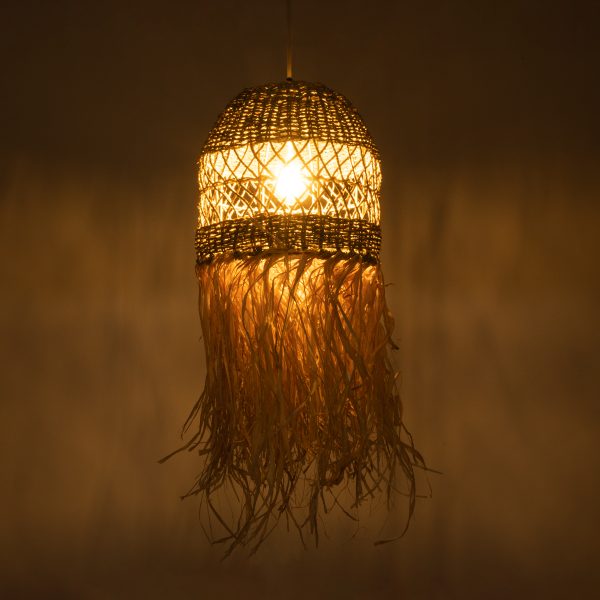 SAINTLUCIA 02160 Boho Κρεμαστό Φωτιστικό Πλέγμα Μονόφωτο 1 x E27 IP20 Καφέ Ράφια - Μ30 x Π30 x Υ90cm - Image 2