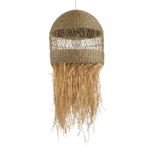 SAINTLUCIA 02161 Boho Κρεμαστό Φωτιστικό Πλεγμα Μονόφωτο 1 x E27 IP20 Μπεζ Ράφια – Μ66 x Π66 x Υ120cm