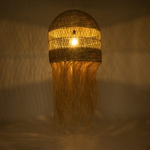 SAINTLUCIA 02161 Boho Κρεμαστό Φωτιστικό Πλεγμα Μονόφωτο 1 x E27 IP20 Μπεζ Ράφια – Μ66 x Π66 x Υ120cm