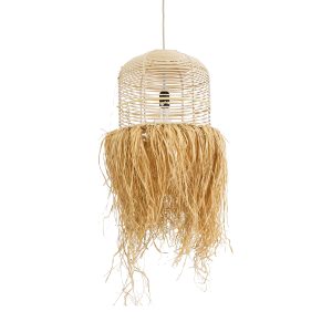 BASSETERRE 02162 Boho Κρεμαστό Φωτιστικό Πλεγμα Μονόφωτο 1 x E27 IP20 Μπεζ Ξύλο – Μ35 x Π35 x Υ60cm