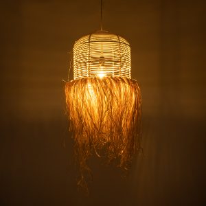 BASSETERRE 02162 Boho Κρεμαστό Φωτιστικό Πλεγμα Μονόφωτο 1 x E27 IP20 Μπεζ Ξύλο – Μ35 x Π35 x Υ60cm