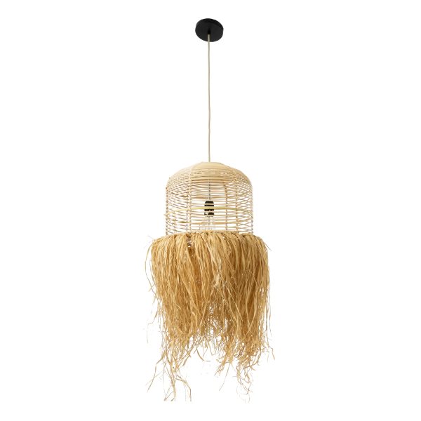 BASSETERRE 02162 Boho Κρεμαστό Φωτιστικό Πλεγμα Μονόφωτο 1 x E27 IP20 Μπεζ Ξύλο - Μ35 x Π35 x Υ60cm - Image 3