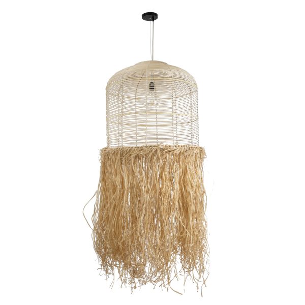 BASSETERRE 02163 Boho Κρεμαστό Φωτιστικό Πλέγμα Μονόφωτο 1 x E27 IP20 Μπεζ Ξύλο με Καφέ Ράφια - Μ70 x Π70 x Υ170cm - Image 3