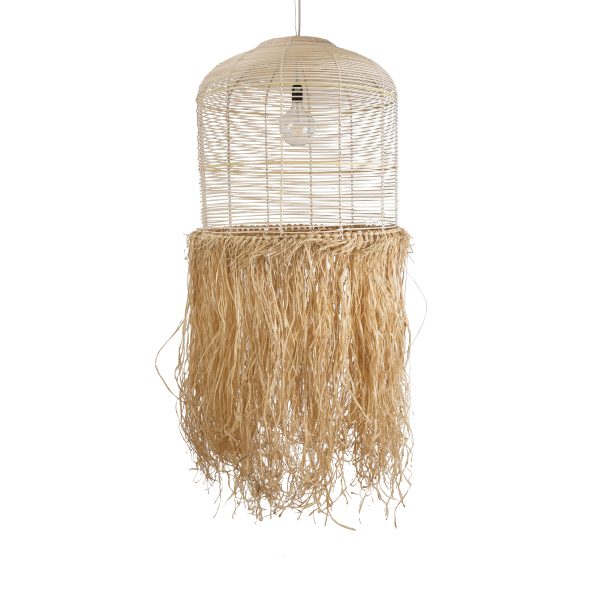 BASSETERRE 02163 Boho Κρεμαστό Φωτιστικό Πλέγμα Μονόφωτο 1 x E27 IP20 Μπεζ Ξύλο με Καφέ Ράφια - Μ70 x Π70 x Υ170cm - Image 4