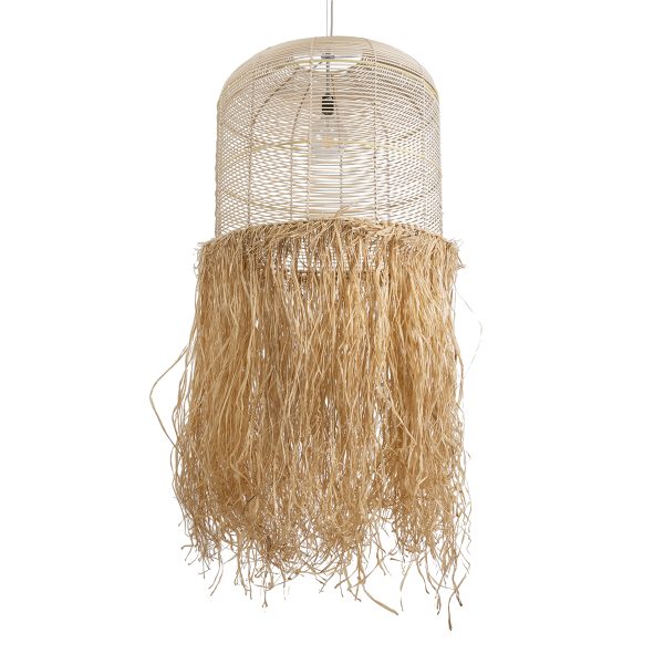 BASSETERRE 02163 Boho Κρεμαστό Φωτιστικό Πλέγμα Μονόφωτο 1 x E27 IP20 Μπεζ Ξύλο με Καφέ Ράφια - Μ70 x Π70 x Υ170cm - Image 5