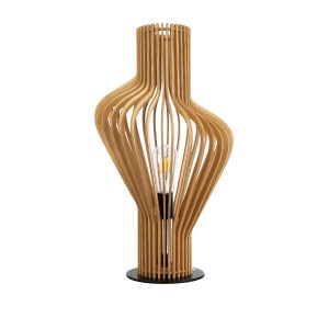 MIHIRO 02176 Boho Επιτραπέζιο Φωτιστικό Πορτατίφ Μονόφωτο 1 x E27 IP20 Καφέ Ξύλο με Μαύρο Μέταλλο – Μ33 x Π33 x Υ57cm