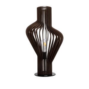 MIHIRO 02177 Boho Επιτραπέζιο Φωτιστικό Πορτατίφ Μονόφωτο 1 x E27 IP20 Καφέ Ξύλο με Μαύρο Μέταλλο – Μ33 x Π33 x Υ57cm