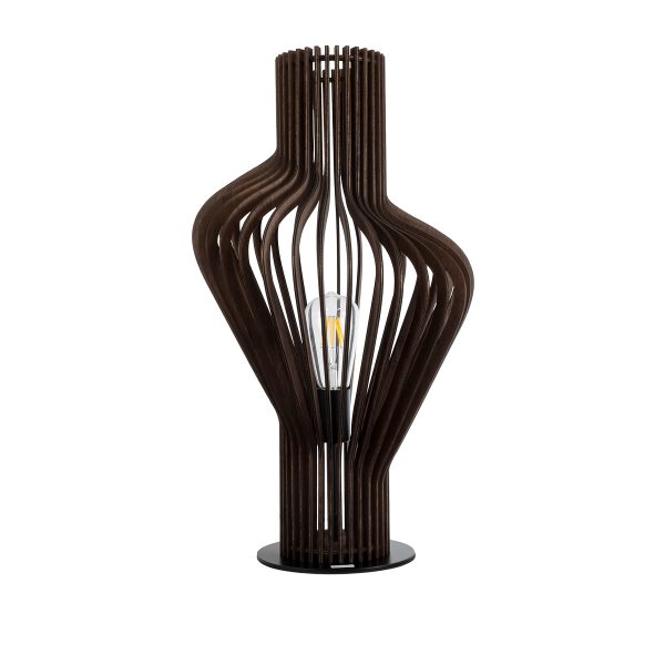 MIHIRO 02177 Boho Επιτραπέζιο Φωτιστικό Πορτατίφ Μονόφωτο 1 x E27 IP20 Καφέ Ξύλο με Μαύρο Μέταλλο - Μ33 x Π33 x Υ57cm