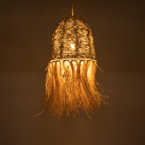 AREMBEPE 02178 Boho Κρεμαστό Φωτιστικό Πλέγμα Μονόφωτο 1 x E27 IP20 Μπεζ Ράφια – Μ34 x Π34 x Υ70cm