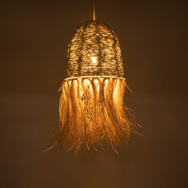 AREMBEPE 02178 Boho Κρεμαστό Φωτιστικό Πλέγμα Μονόφωτο 1 x E27 IP20 Μπεζ Ράφια - Μ34 x Π34 x Υ70cm - Image 2