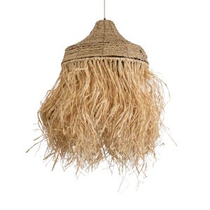 PORTOFERRAIO 02185 Boho Κρεμαστό Φωτιστικό Πλέγμα Μονόφωτο 1 x E27 IP20 Μπεζ Ράφια – Μ50 x Π50 x Υ80cm